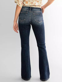 Ladies Mid Waist Slim Fit Stretch Retro Flared Jeans