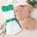 Solid Color And V-neck Short-sleeved Shorts Suit Two-piece Set