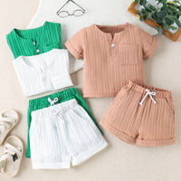 Solid Color And V-neck Short-sleeved Shorts Suit Two-piece Set