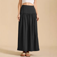 Womens Cotton Pocketed Skirt High-Waisted Elasticated Back Long Dress