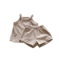 Children's Clothing Infant Thin Cotton Skin-friendly Waffle Suspender Shorts Suit