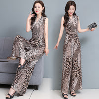 New V-neck High Waist Waistcoat Leopard Print Jumpsuit For Women