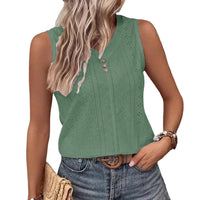 Solid-color Casual Round-neck Button-back Tank Top T-shirt