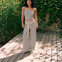 Printed Striped Tube Top And Pants Set