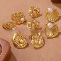 Beach Style Conch Shell Pearl Stud Earrings