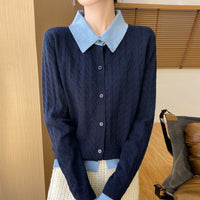 Women's Contrast Color Fashion Slim-fit Cashmere Lapel Sweater