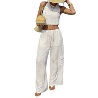Fashionable Solid-Color Suit Top And Pants Two-Piece Womens Outfit