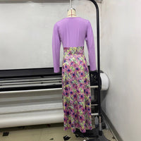 Womens Long-sleeve Crew-neck Printed Dress