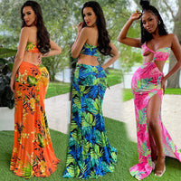 Women's Printed Sexy Slit Slip Dress Long Dress