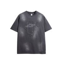 Men's Washed Affixed Cloth Embroidered T-shirt Loose