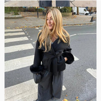 Furry Sleeves Overcoat Long Coat