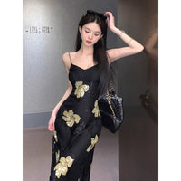 Floral Print Skirt Slip Dress Chiffon Dress Figure-hugging