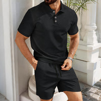 Solid-color Jacquard Short-sleeve Polo Shirt And Shorts Casual Two-piece Set
