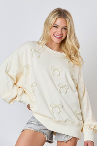 Autumn And Winter New European And American Pearls Bow Decoration Long-sleeved Sweater