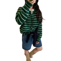 Mixed Color Stripe Long Sleeve Women's Sweater Jacket