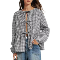 Autumn Loose Sweet Lace-up Shirt Sexy Strappy