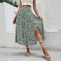 European And American Women's Clothing Casual Holiday Floral Print Split Skirt