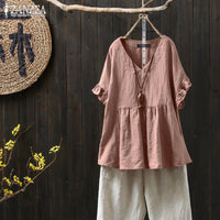 Ruffled Loose Plus Size Top For Ethnic Style Shirt Women