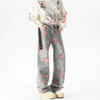 Men's Peony Jacquard Washed Loose Jeans