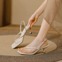 Soft Leather Square Toe High Heel Sandals For Women Summer