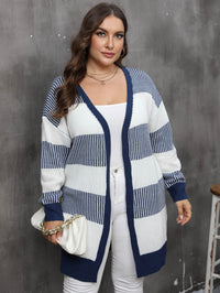 Contrast Color Striped Stitching Woven Casual Sweater Coat