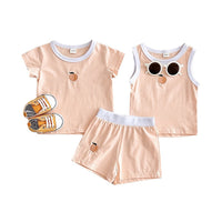 Peach Embroidery Casual Vest Short-sleeved Shorts Three-piece Set