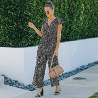 V-neck Floral Chiffon Jumpsuit Wide-leg Pants