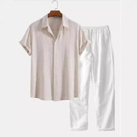 Men's Casual Loose Short Sleeve Shirt Casual Pants Suit