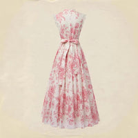 Elegant Short-Sleeve Lace-Patchwork Lace-Up Printed Dress