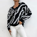 Women's Zebra Stripe Pullover Warm Thick Knit Sweater
