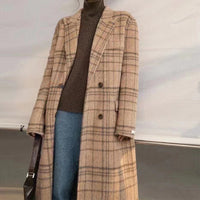 Checked Double-sided Wool Coat For Women Long Knee-length Autumn And Winter