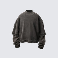 Long-sleeve Washed Vintage Fake Two-Piece Dyed American Streetwear T-Shirt