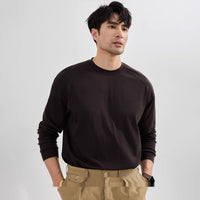 Mens Long-Sleeve American-Style Solid-Color Raglan Sleeve Top
