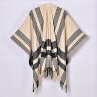 Tassel Split Shawl Simple Plaid Jacquard Scarf