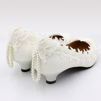 Women's Low Heel Simple White Wedding Shoes