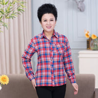 Middle-aged And Elderly Women's Loose Long-sleeved Slim-fit Plaid Shirt