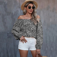 Women's Off-shoulder Printed Long Sleeve Loose Shirt