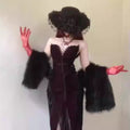 Christmas Cosplay Costume French Hepburn-Style Black Velvet Sparkly Dress Sexy Yoke Neck Fishtail Skirt