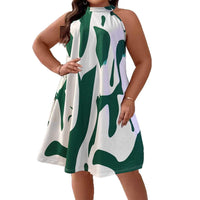V-neck Sleeveless Fashionable Printed Vertical-Striped Beach Dress For Women