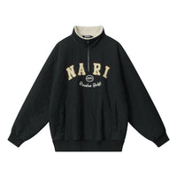 Embroidered Letters Half Zipped Stand Collar Thick Warm Sweater
