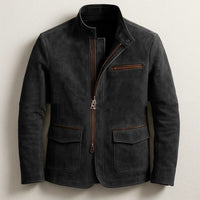 Mens Stand-Up Collar Zip-Up Jacket Casual Vintage Outerwear