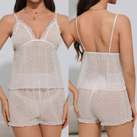 Womens Sleepwear Mesh Backless Two Piece Set With Camisole Loungewear