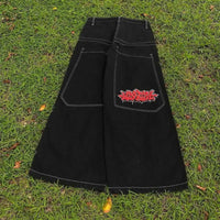 Cropped Big A- Line Pants Men's Street Retro Straight Wide Leg Casual Jeans
