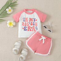 Casual Contrast Color Letter T-shirt Sports Shorts Two-piece Set