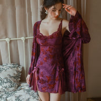 Sweet Butterfly Printed Hot Backless Deep V Plus Chest Pad Nightdress