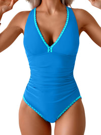 Women's One Piece Belly Contraction Pleated Push-up Lace-up Swimsuit