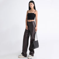 American PU Leather Pants Women's High Waist Slimming Drape Casual Straight Pants