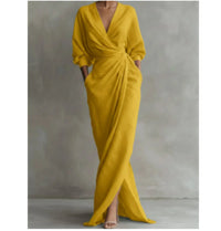 Womens V-neck Waist-cinching Dress