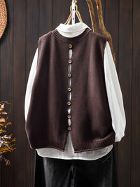 Back Buttoned Cotton Thread Knitted Vest Women