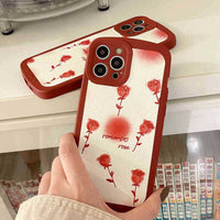 Simple Wine Red Rose Phone Case With Leather